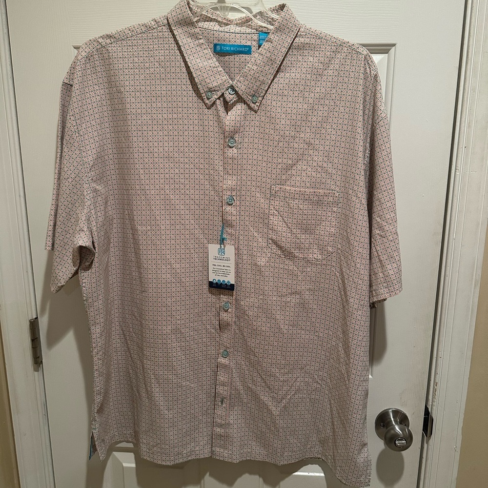 NWT Tori Richard Geometric Pattern Camp Shirt Short Sleeve XXL Performance